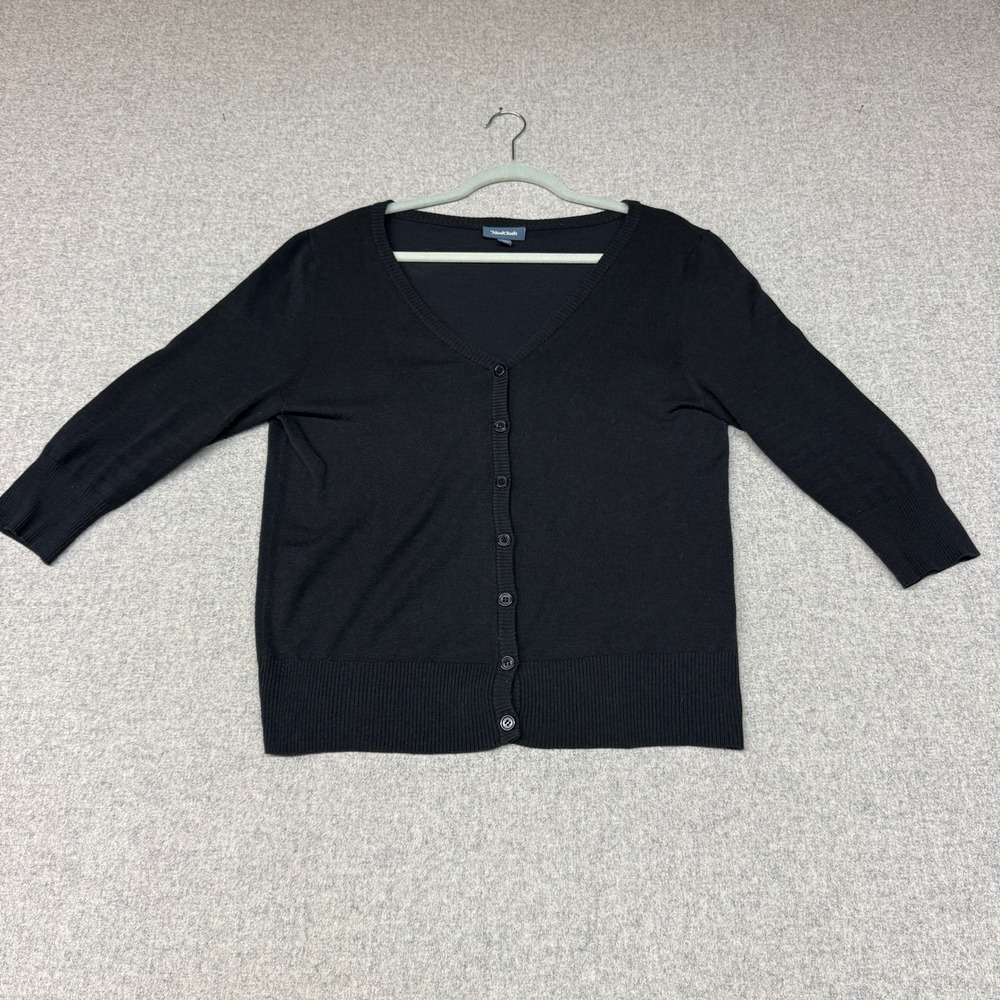 ModCloth Cardigan Sweater XL Black V-Neck Button Front 3/4 Sleeve Knit Top 1654